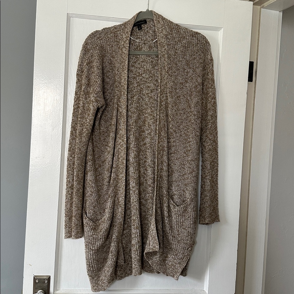 Banana Republic Long Open Cardigan in marked green and white, 100% cotton